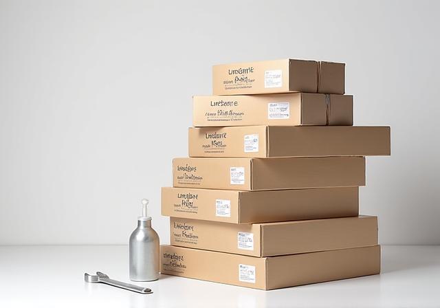 Neatly stacked flat-pack kitchen cabinets